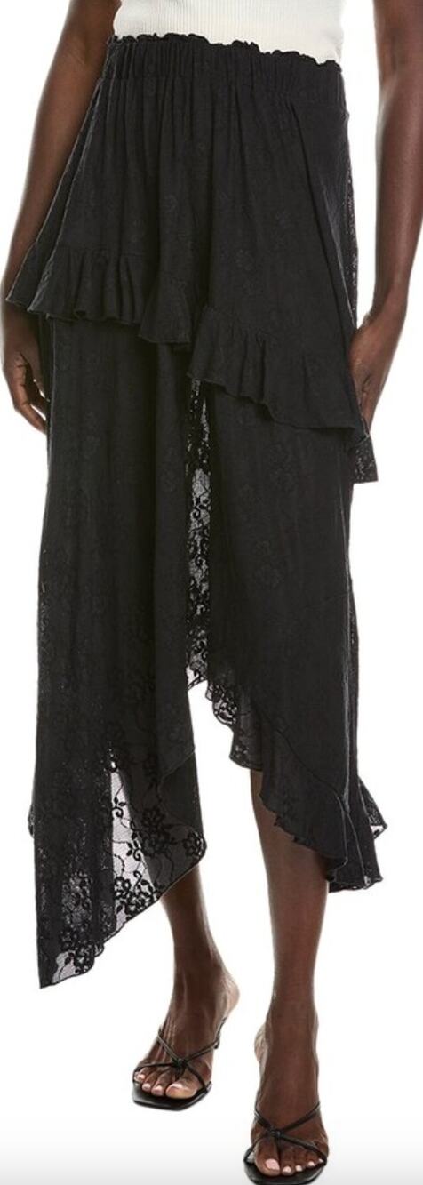 WeWoreWhat Ruffle Midi Lace Skirt Asymmetrical Hem Sheer Boho Black XXS NWT